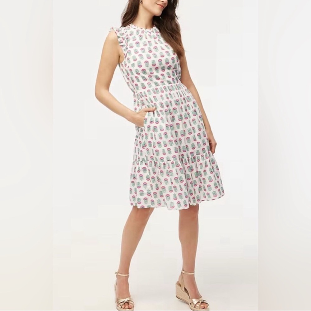 J. Crew - White Floral Sleeveless Ruffle Midi Dress